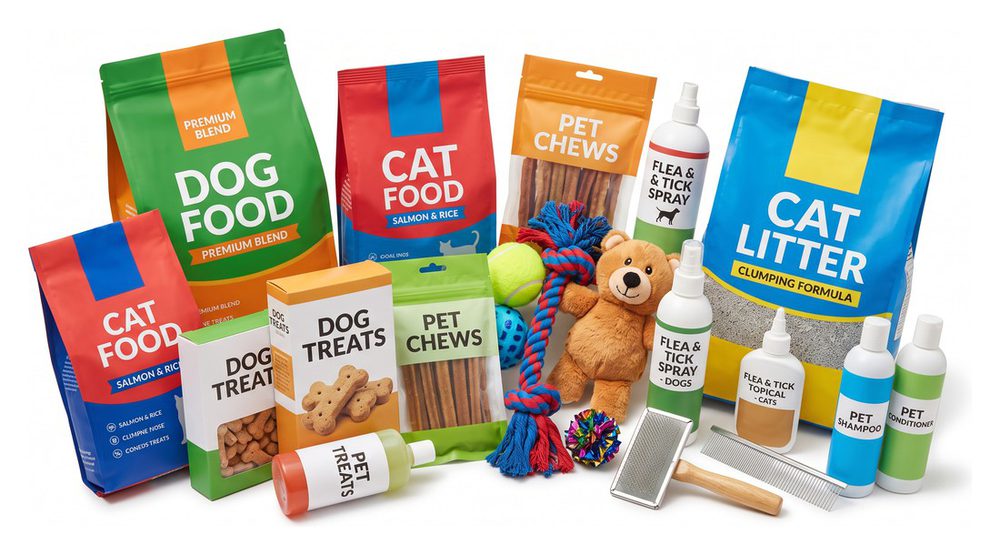 Pet food, treats, and pet care products at NTC wholesale